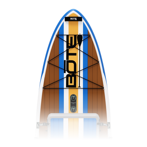 Top-down view of LowRider Aero Tandem deck in Full Trax colorway with bungee tie-downs and seat.