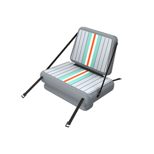 Front view of LONO Classic Seat Replacement with black straps, bright blue sides and a brown padded top on the seat.