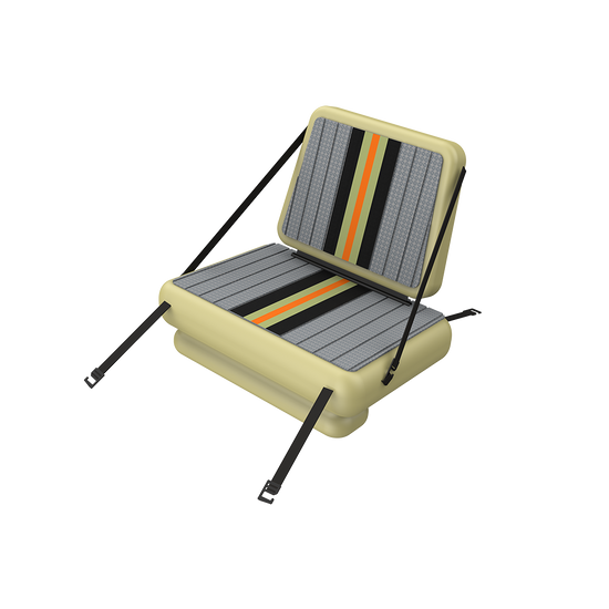 Angled view of the Rackham Apex Aero 12'4" Verge Camo 22 seat replacement with backrest and straps.