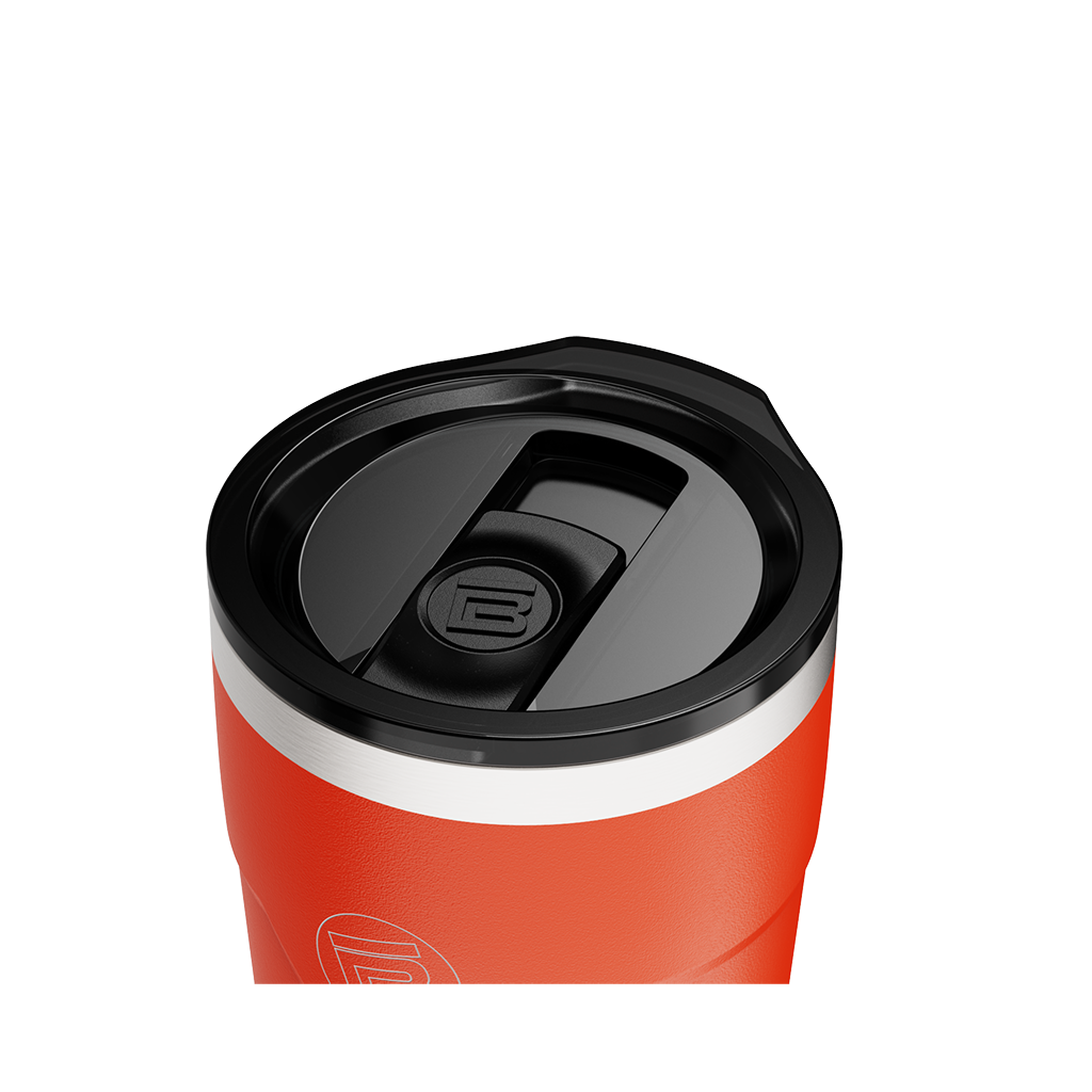 Angled top view of the MAGNETumbler 20oz Replacement Lid attached to an orange tumbler.