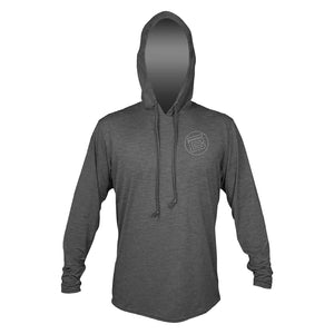 Front view of the Men's Low Pro Tech Hoody Charcoal Heathered