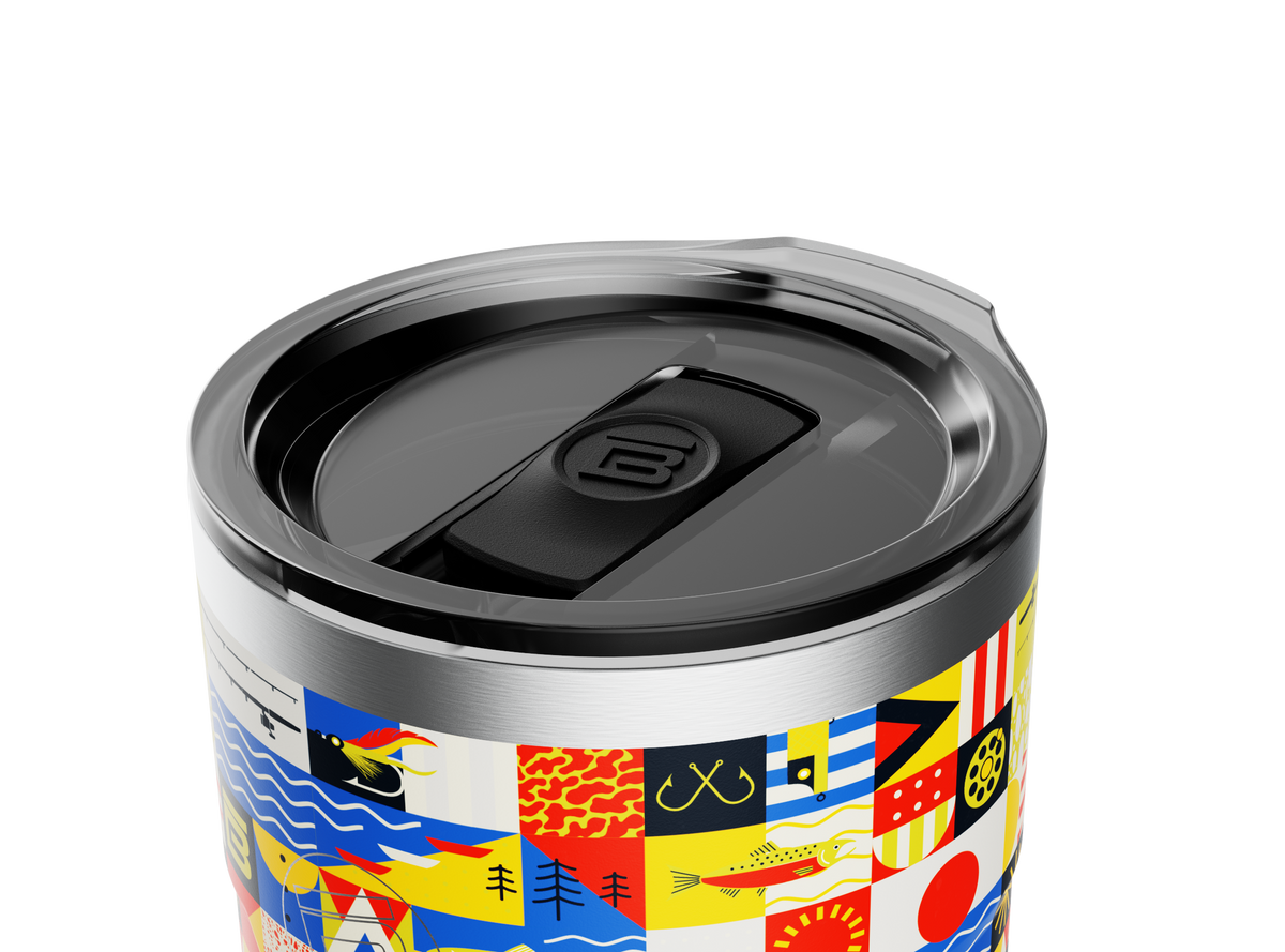 Angled top view of the MAGNETumbler 32oz Replacement Lid attached to a colorful tumbler.