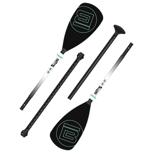 Angled view of the 4-Piece Hybrid Adjustable Aluminum Paddle Black in its four component parts