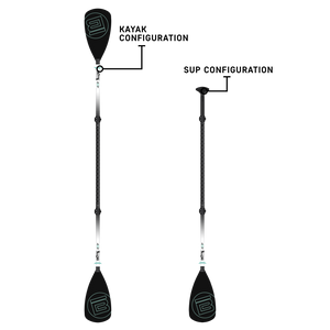Side view of the Kayak and SUP Configurations of the 4-Piece Hybrid Adjustable Aluminum Paddle Black