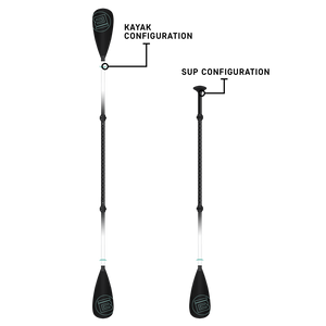 Side view of Kayak and SUP configuration of the 4-Piece Kids Hybrid Fiberglass SUP Paddle Black