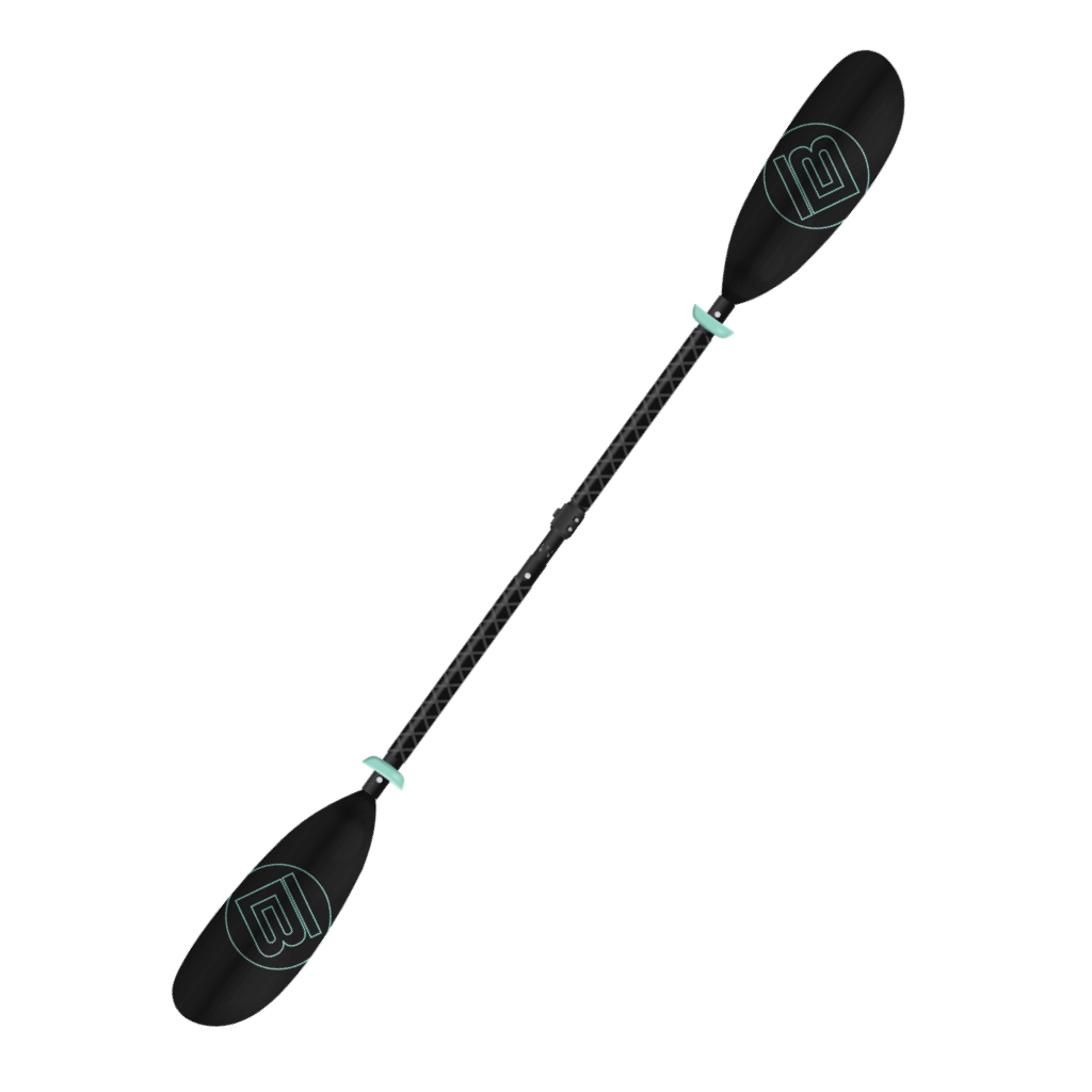Angled view of 5-Piece Kids Adjustable Fiberglass Kayak Paddle Black assembled with dual blades.