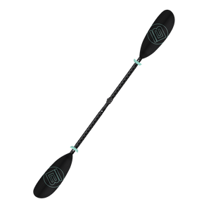 Angled view of 5-Piece Kids Adjustable Fiberglass Kayak Paddle Black assembled with dual blades.