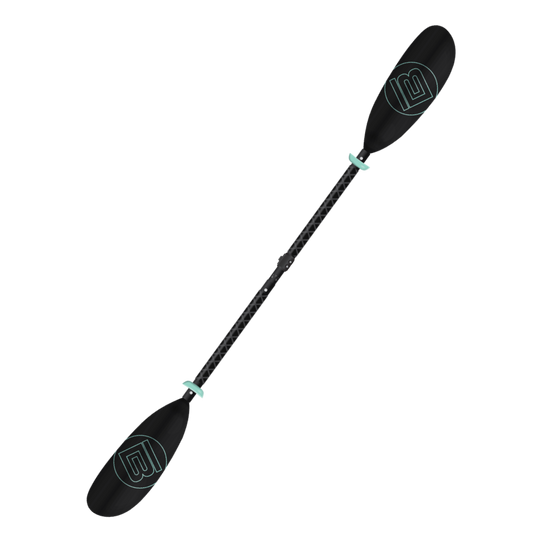 Angled view of 5-Piece Kids Adjustable Fiberglass Kayak Paddle Black assembled with dual blades.