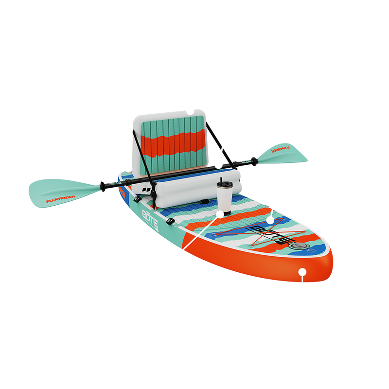 Feature callout view of Kids FlowRider Aero in Native Rips highlighting seat, paddle, and bungees.