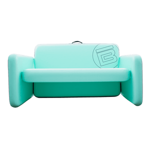 Front view of the Aero Couch in seafoam with circle B logo on the back