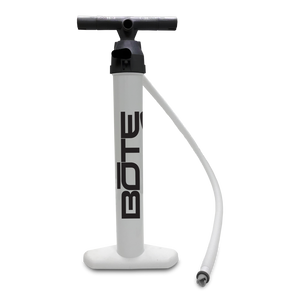 Front view of white Aero Hand Pump with black handle and coiled white hose attached.