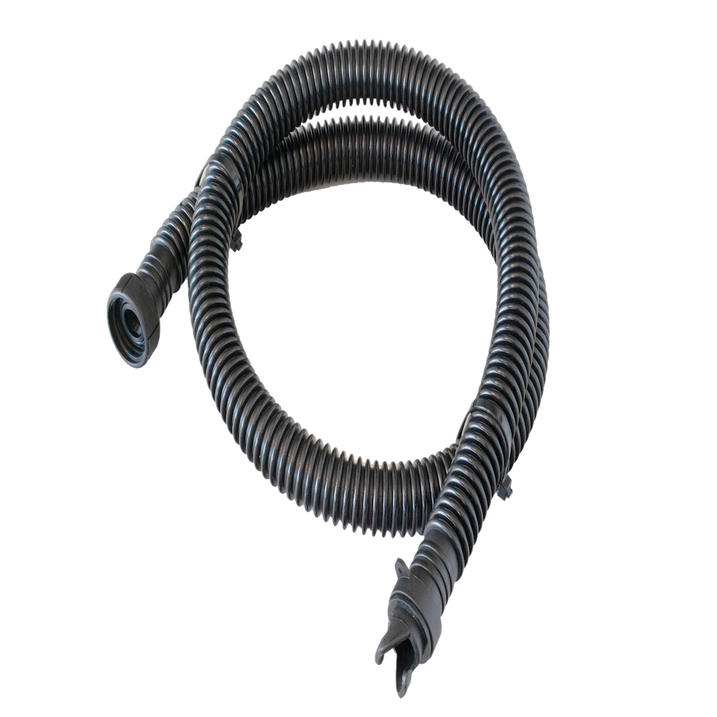 Aeropump Hose Replacement Part showing coiled black ribbed hose with threaded and clip-on connectors.