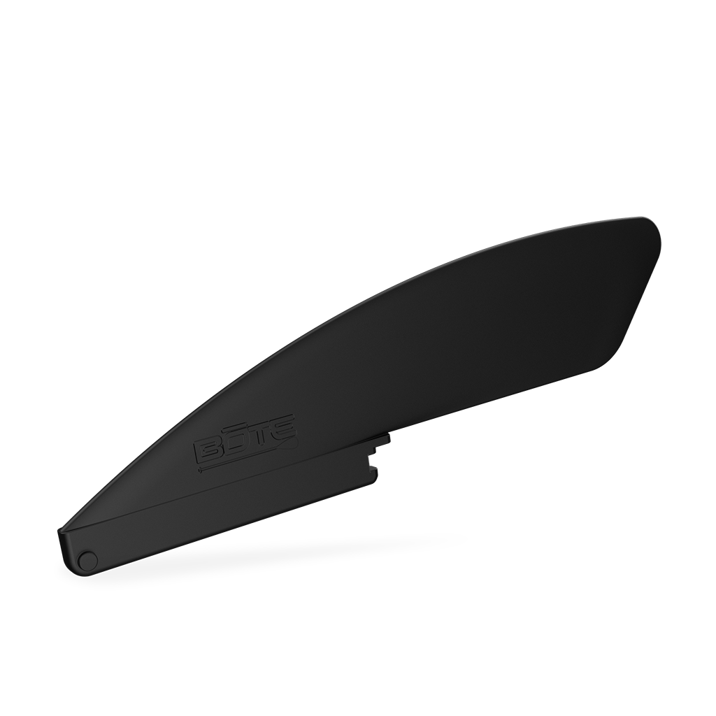 Angled view of black 3" Click-In Center Fin showing fin profile and base.