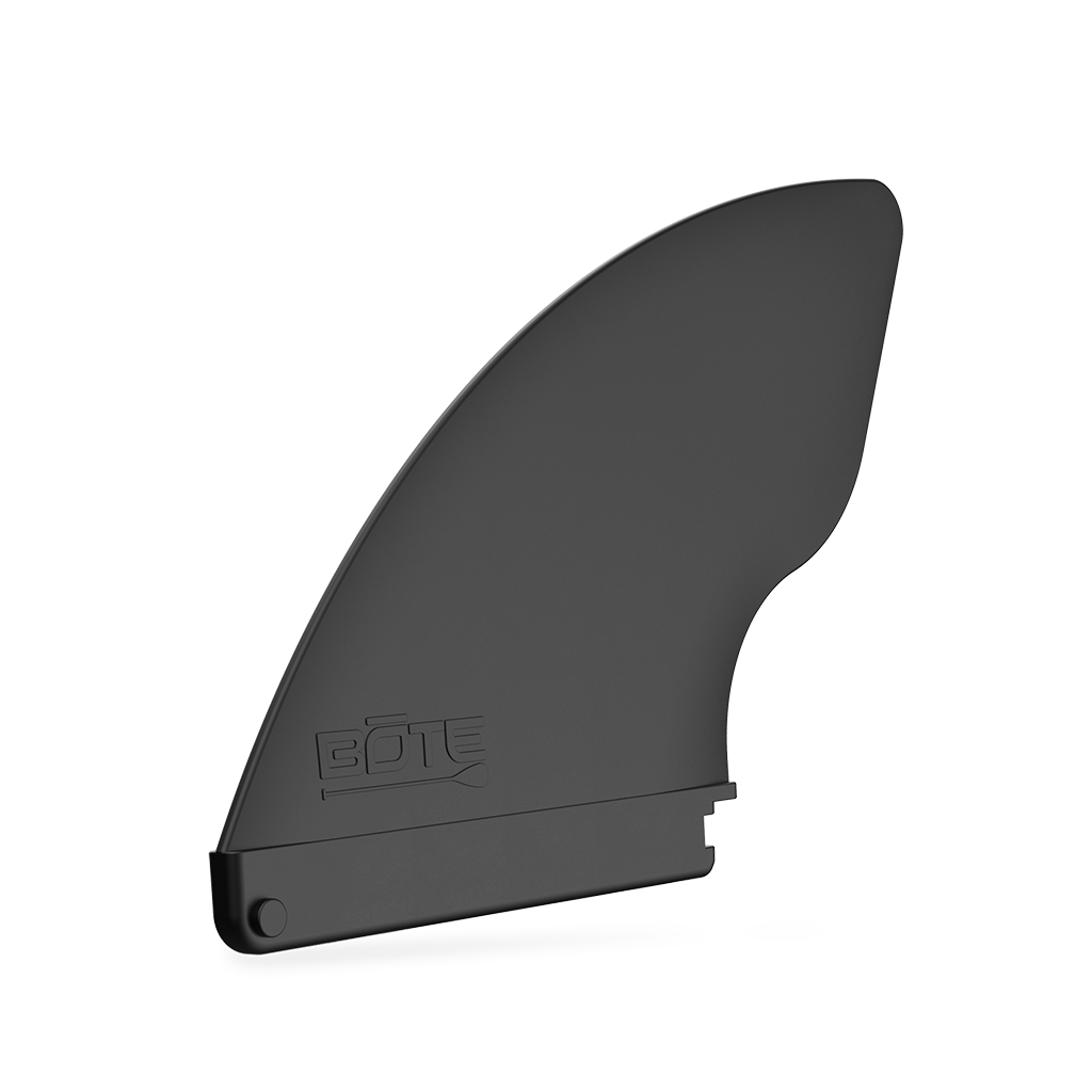 Angled view of black 6" Click-In Center Fin showing fin profile and click-in base.