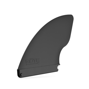 Angled view of black 6" Click-In Center Fin showing fin profile and click-in base.
