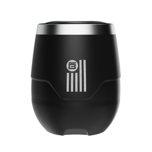 A detailed image of the BOTE Nation MAGNETumbler 12oz Stemless with Lid Black, showing its design and key features.
