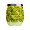 Front view of stemless Native Nalu tumbler with curved shape and green tropical pattern.