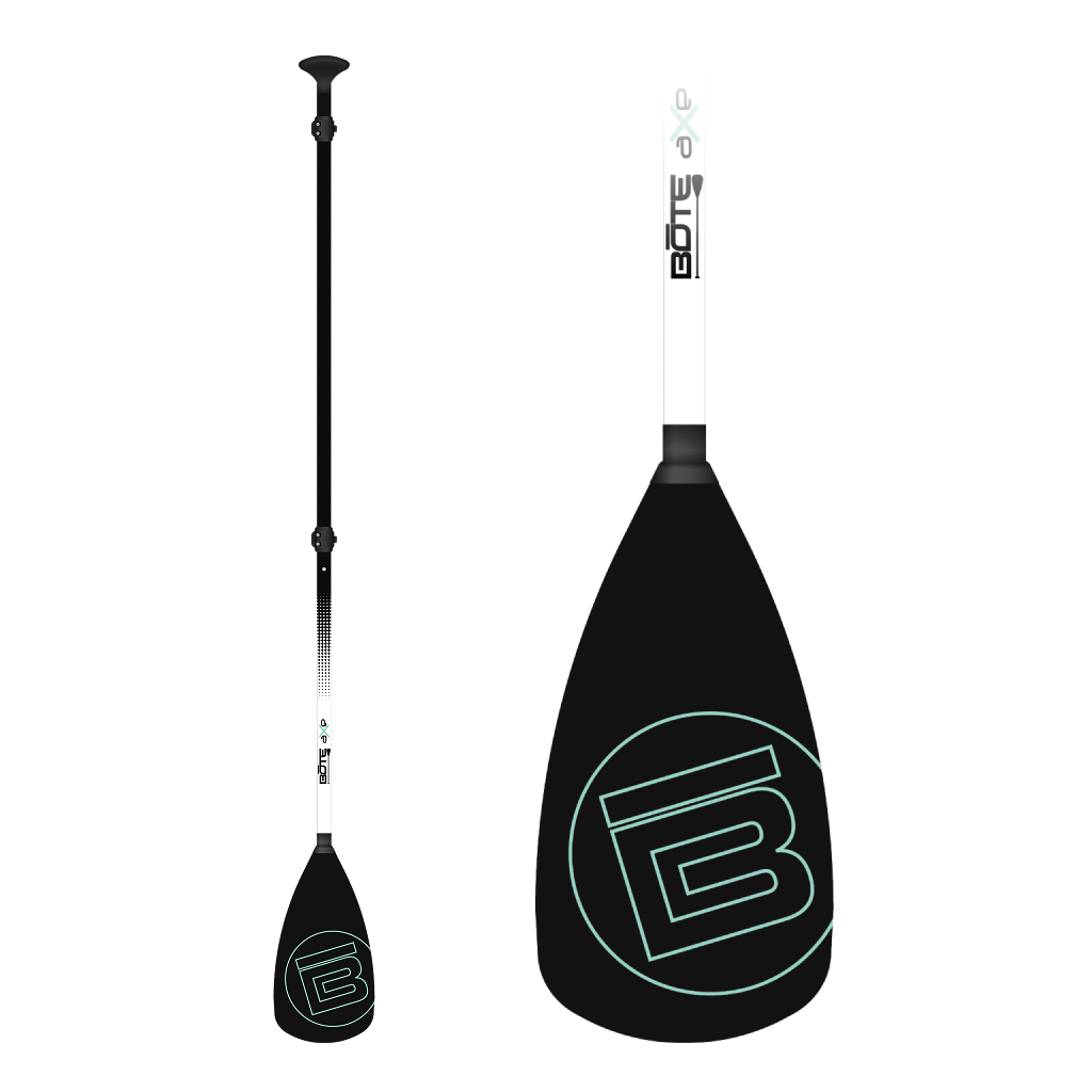 3-Piece Adjustable Fiberglass Paddle Black shown full length with close-up of solid black blade.