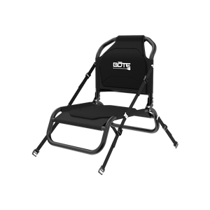 Angled view of Solis Seat with black frame, straps, padded seat, and BOTE logo backrest.