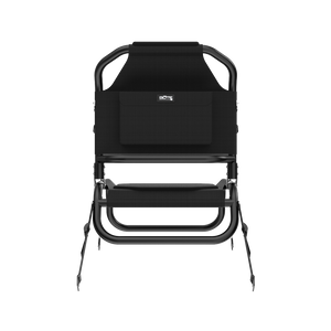 Back view of Solis Seat with black mesh back, padded seat, and side straps.