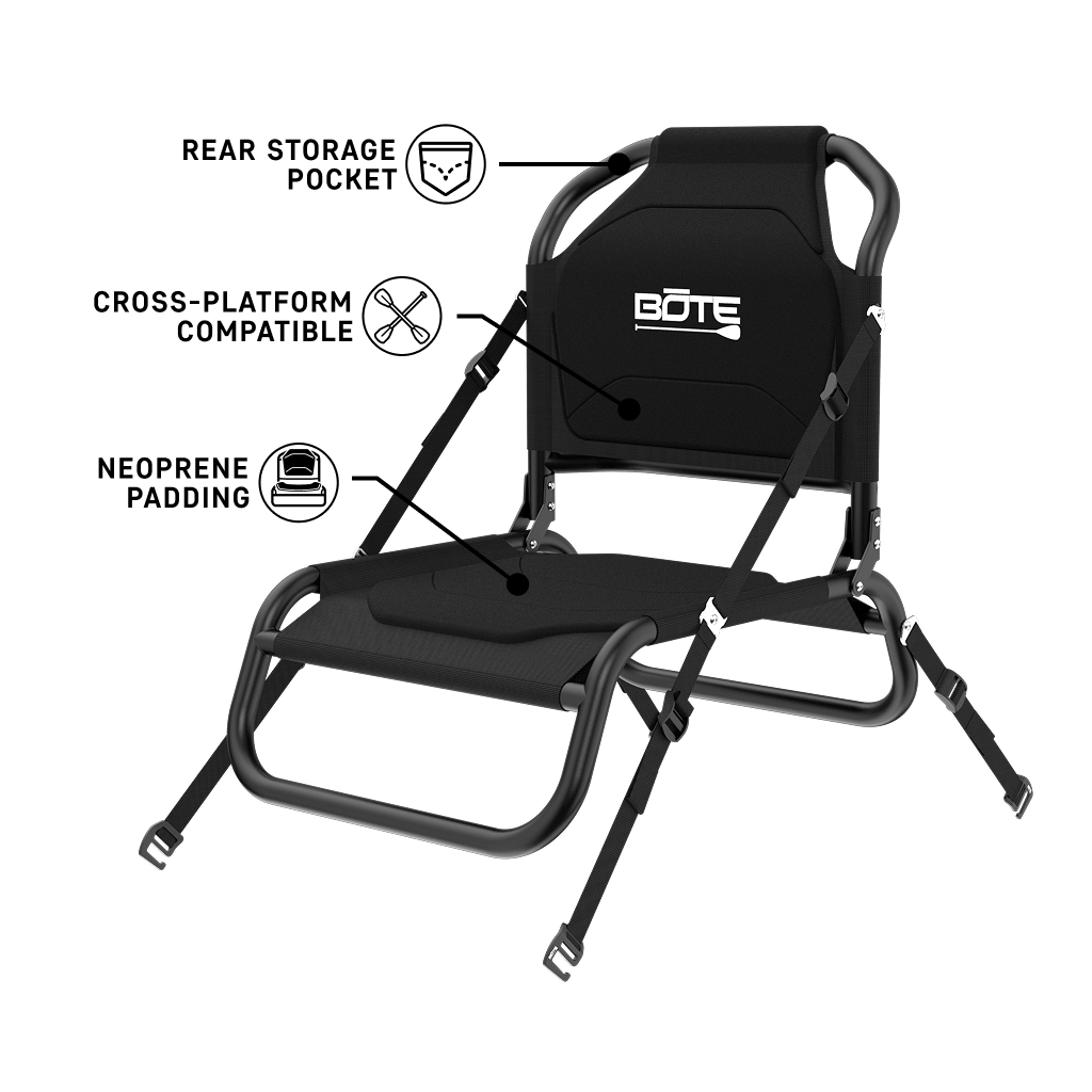 Angled view of Solis Seat with feature callouts on the seat and backrest padding.