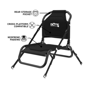 Angled view of Solis Seat with feature callouts on the seat and backrest padding.