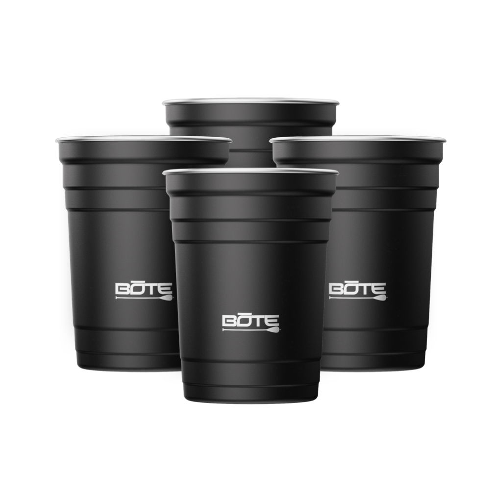A detailed image of the Stainless Steel Cups 4-Pack Black, showing its design and key features.