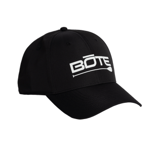 Front view of BOTE Logo Ripstop Hat in Black with white BOTE logo.