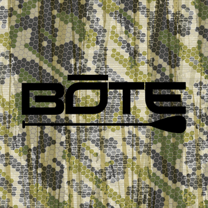Close up of BOTE Logo on Verge Camo Ripstop Hat.