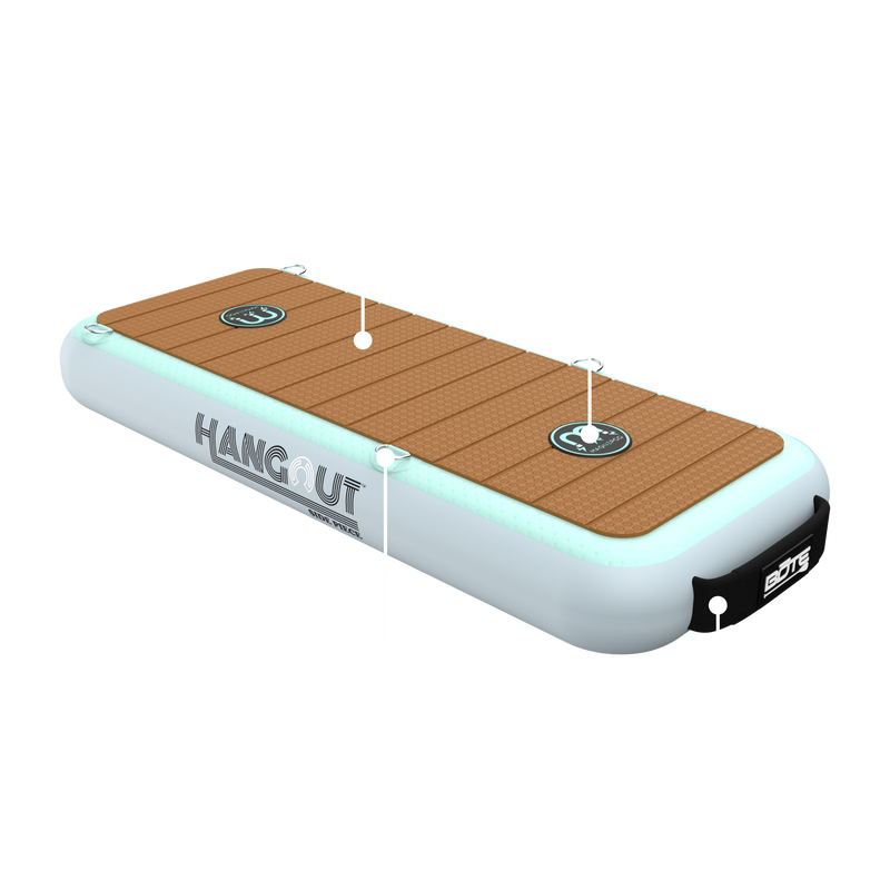 Hangout Side Piece with feature callouts highlighting deck pads and tie-down points.