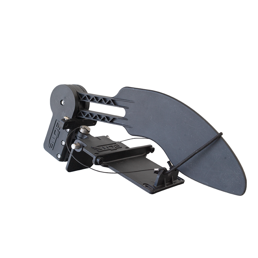 Angled view of the Rackham Gatorshell Rudder Kit showing mounted rudder blade and hardware.