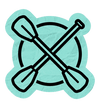 Icon of crossed paddles over an aqua circle.