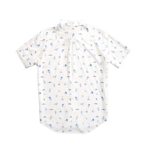 White baby wrap with blue floral pattern on a white background