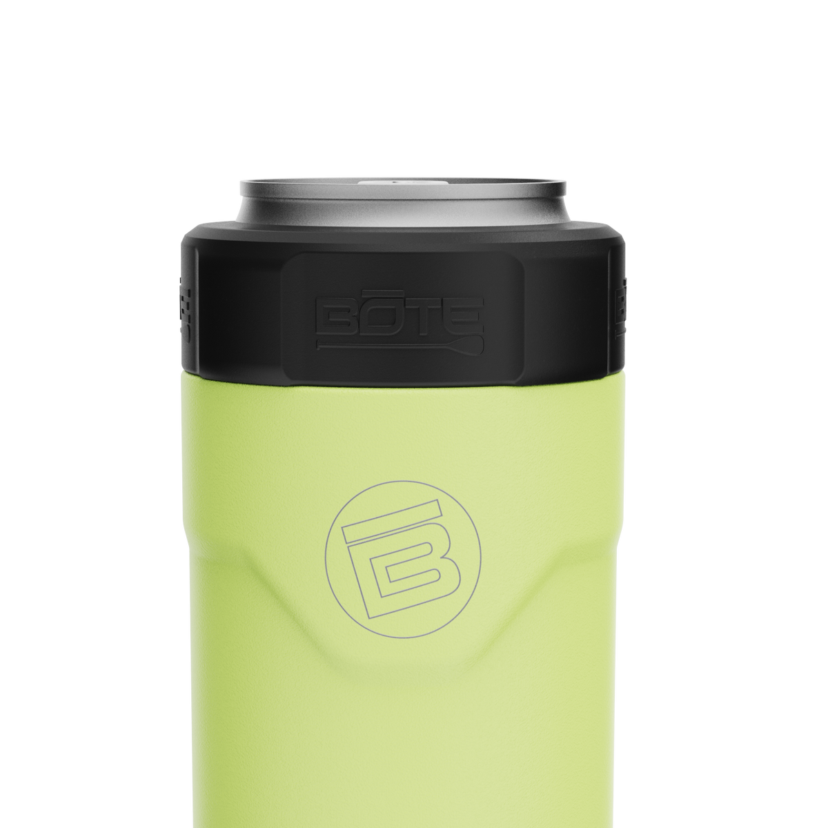 Front view of the MAGNEChill Slim Replacement Lid installed on a lime can cooler with logo imprint.