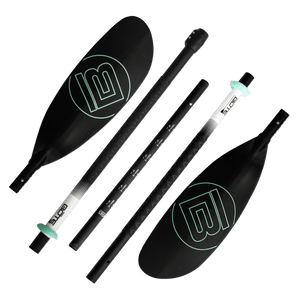 5-piece kayak paddle broken up into its 5 individual parts