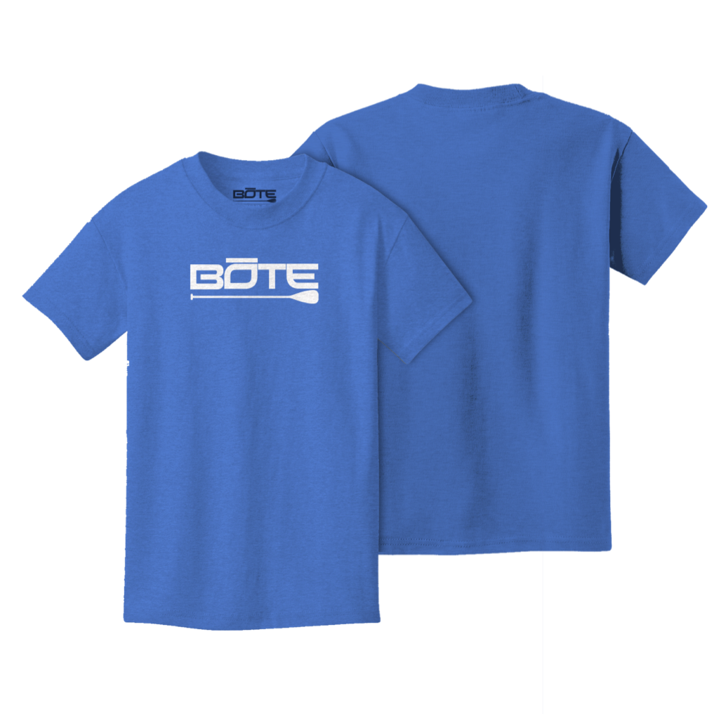 Front and back image of the Youth Blue Logo Tee