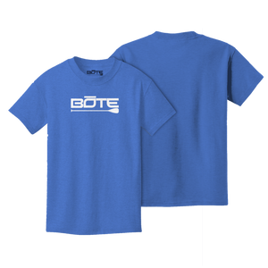 Front and back image of the Youth Blue Logo Tee