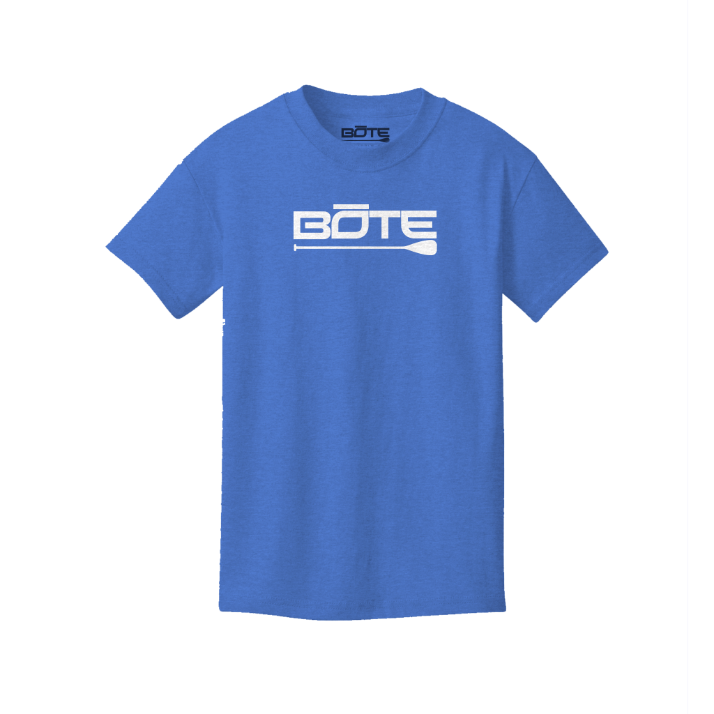 Front view of the Youth Blue Logo Tee