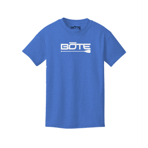 Front view of the Youth Blue Logo Tee