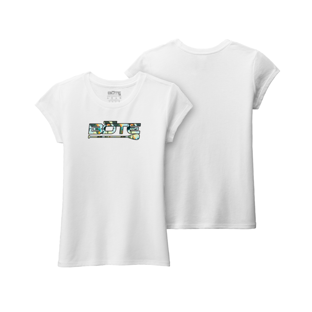 Front and back image of the Youth Girl's Paradise Logo Tee