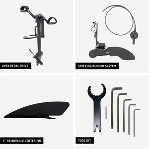 Included items of the APEX Pedal Drive and Rudder System