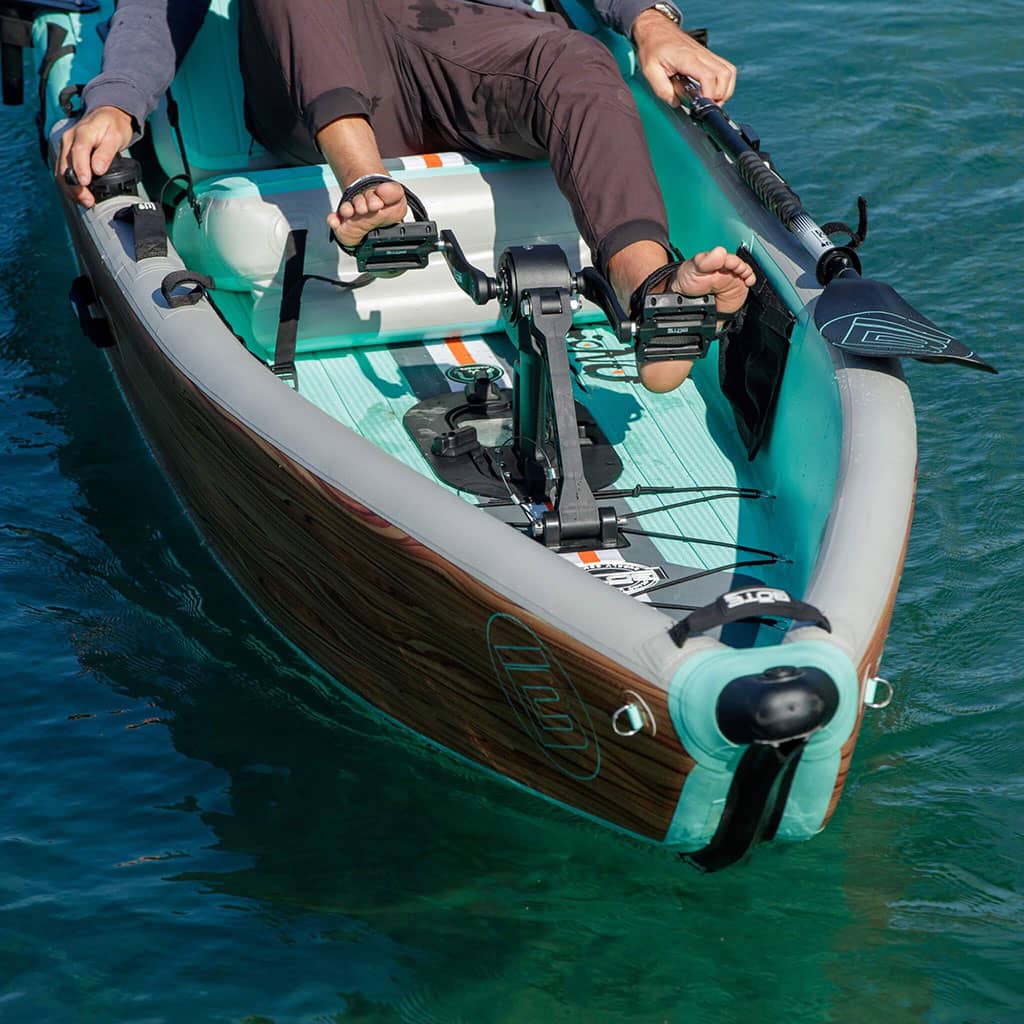 man using the APEX Pedal Drive and Rudder System to pedal a LONO Aero