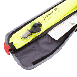 Closeup of where the CO2 cylinder is connected to the BOTE Inflatable Vest PFD