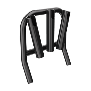 Mini Rocket Rac Black angled front view with three black rod holders.