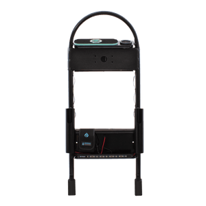 Back view of Power Rac with rod holders, battery case, and LED light strip below shelf.