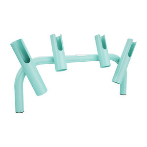Angled front view of Rocket Rac Seafoam rod holder with four angled tubes.
