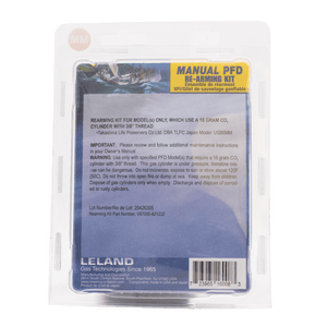 Back of the Manual PFD Rearming Kit packaging showing compatibility and safety information.